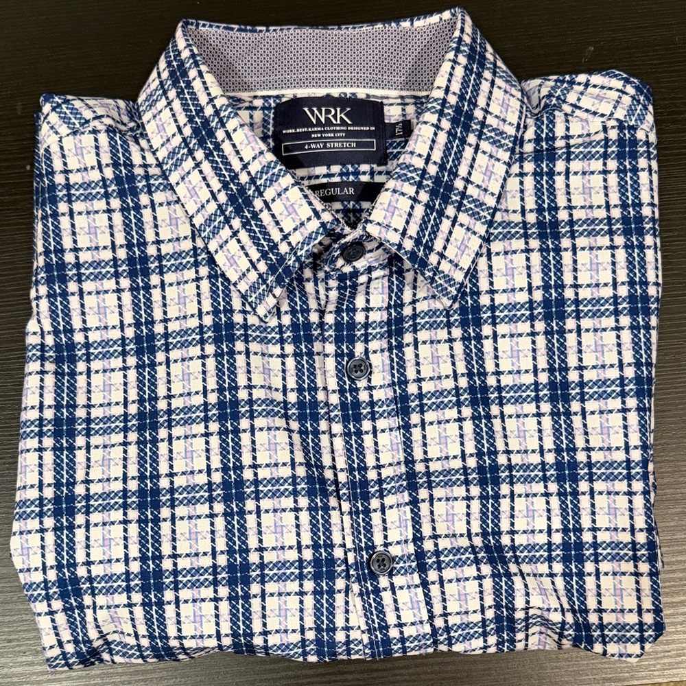WRK Men's Navy Plaid Button Down Shirt